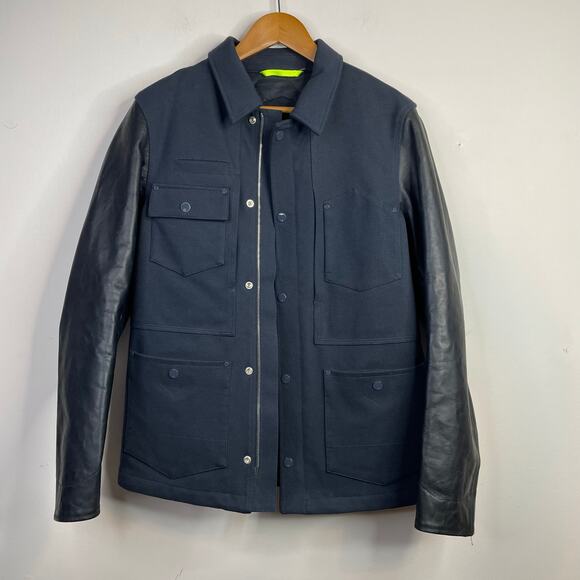 OAMC Over All Master Cloth Director Coat Jacket Cotton Leather Navy Blue Mens M - Picture 1 of 16